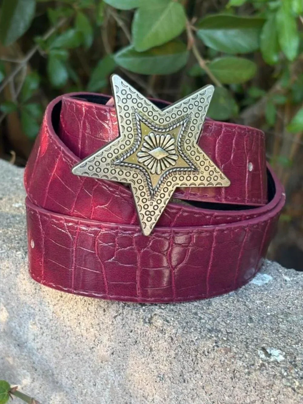 Burgundy Red Belt with Star Buckle